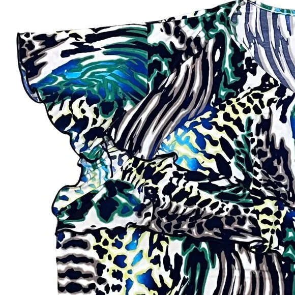 N Touch Ruffle Blouse 3X/4X Multicolor Animal Print Stretch Flutter Sleeve Plus - Picture 5 of 8